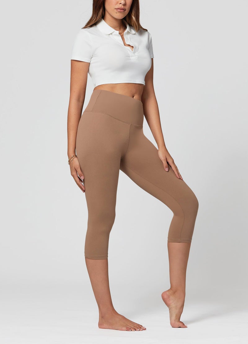 Conceited Capri Leggings for Women - Soft - High Waist Tummy Control - Essential - Regular and Plus Size - Mocha - Small - Medium - Image 3